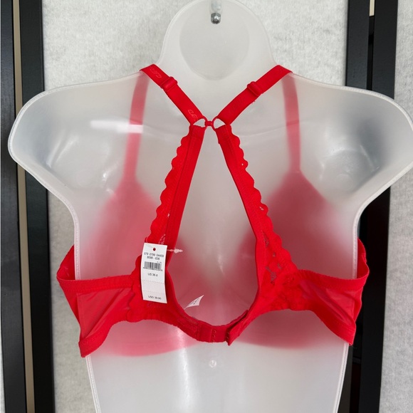 aerie Lightly Lined Wireless Bra ~ Red ~ 2-Way Classic to Racerback~ 36D Lace - Picture 3 of 9